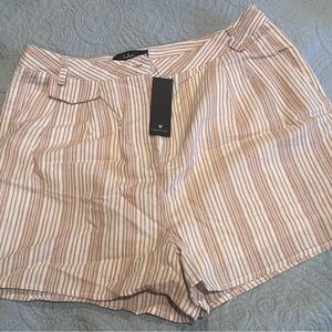 Lulu's Beige and White Striped High-Waist Bermuda Shorts